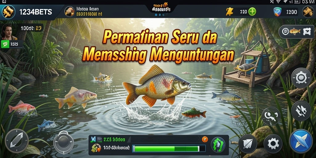 Tampilan senang pemain saat menangkap ikan besar dalam 1234BETS.