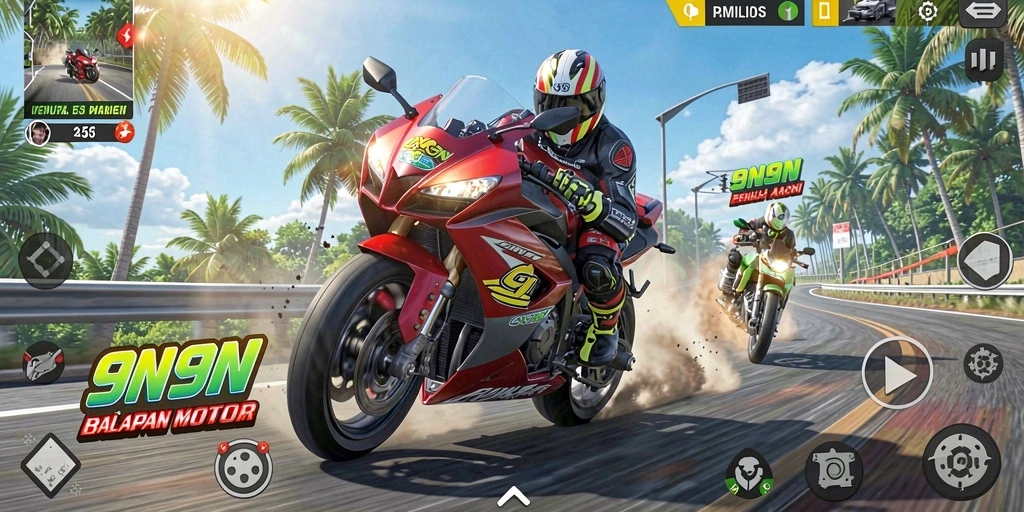 Gameplay balapan motor yang mendebarkan di 9N9N.