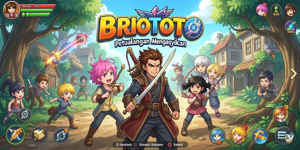 Tampilan gameplay BRIOTOTO dengan karakter anime yang menarik.