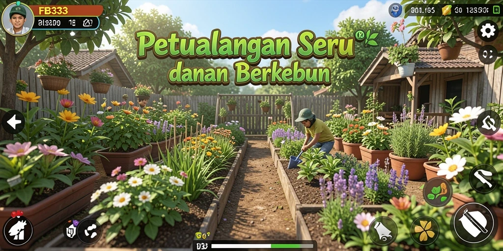Tampilan gameplay FB333 saat bercocok tanam dan merawat hewan.