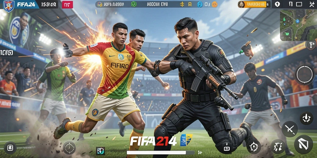 Tangkapan layar menampilkan aksi intens di permainan FPS FIFA234.