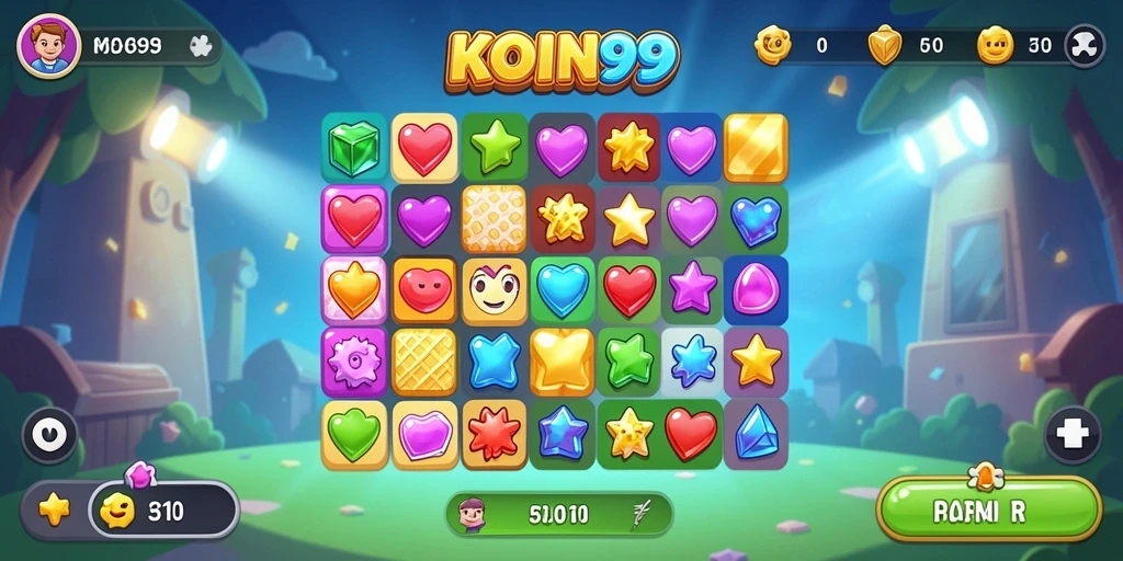 Tangkapan layar permainan KOIN99 yang menunjukkan aksi match-3 yang seru.