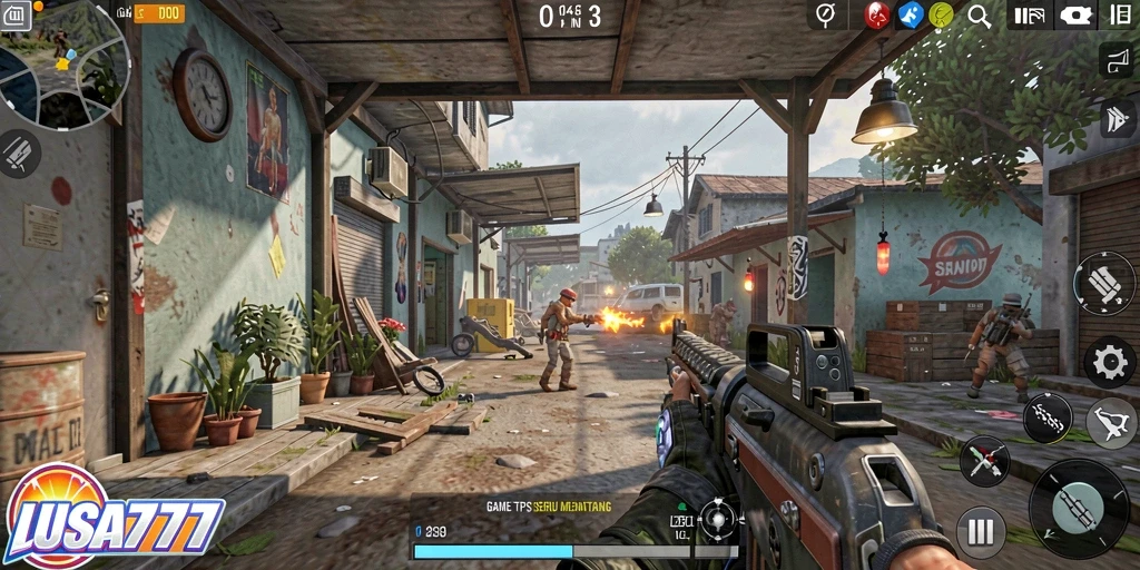 Tampilan gameplay LUSA777 dengan aksi seru di arena pertempuran.