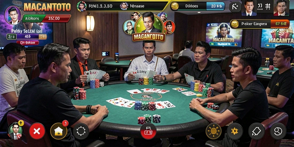Tampilan gameplay poker di MACANTOTO dengan grafis yang menarik dan interaktif.