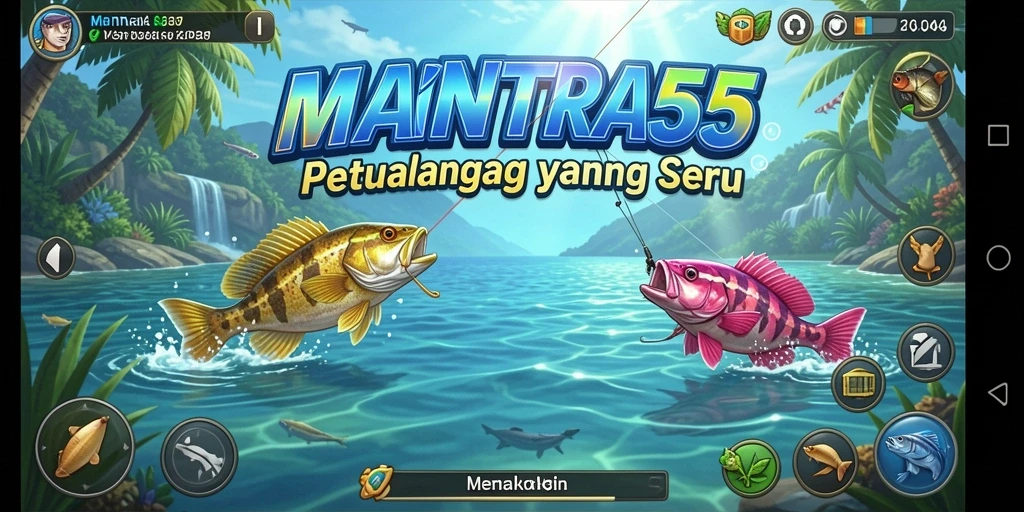 Screenshot menggambarkan gameplay memancing seru di MANTRA55.