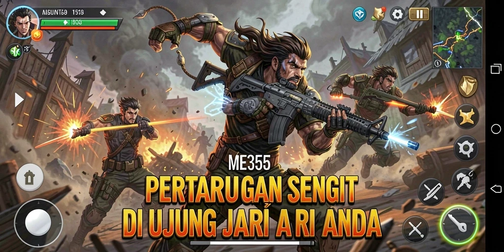Tangkapan layar gameplay <strong>ME355</strong> dengan pertarungan karakter yang dinamis.