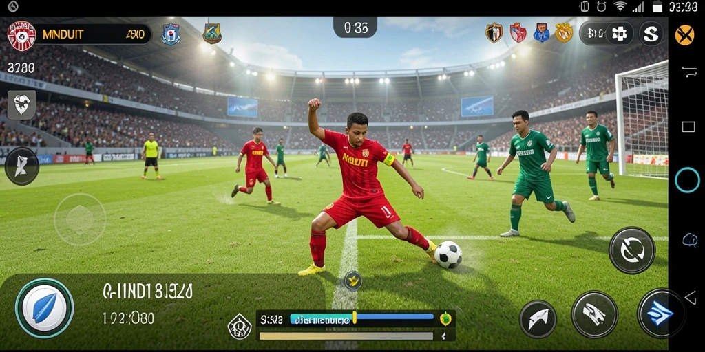 Tangkapan layar gameplay MNDUIT yang menegangkan di lapangan sepak bola.