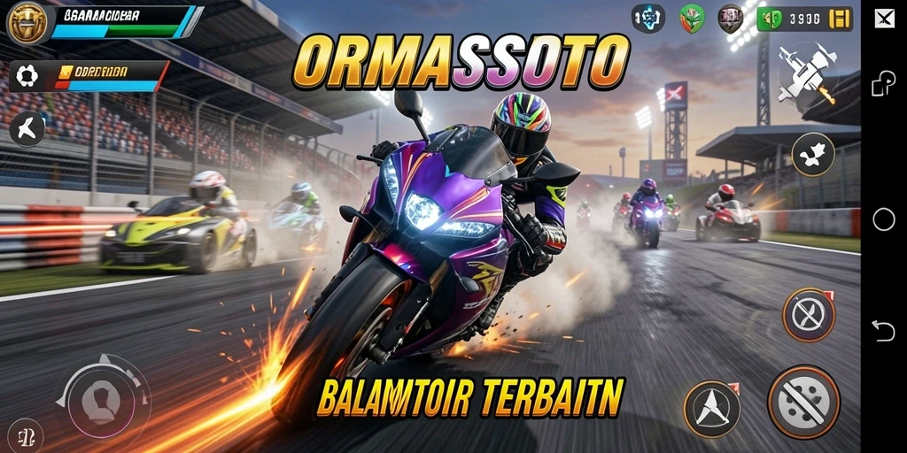 Screenshot gameplay balap motor ORMASSTOTO yang mendebarkan.