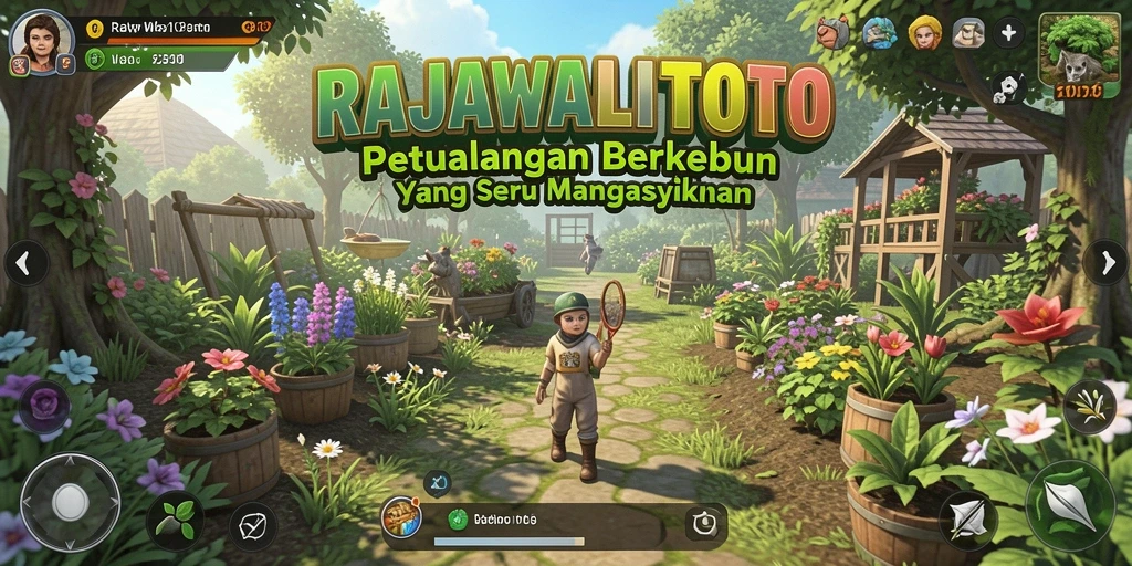 Screenshot gameplay RAJAWALITOTO menampilkan aktivitas berkebun yang seru.