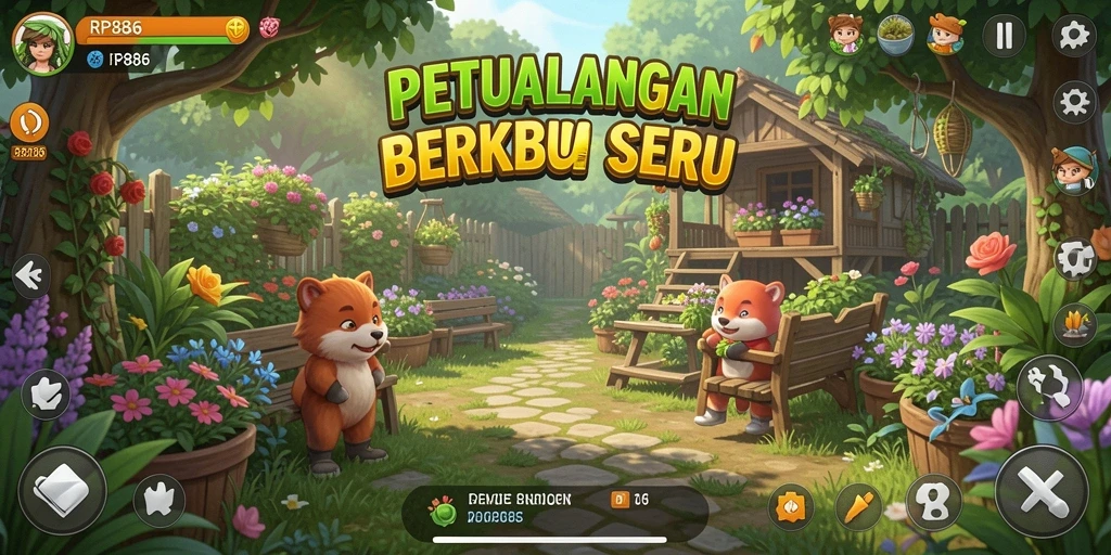 Tampilan gameplay menarik dalam RP886 dengan berkebun yang seru.