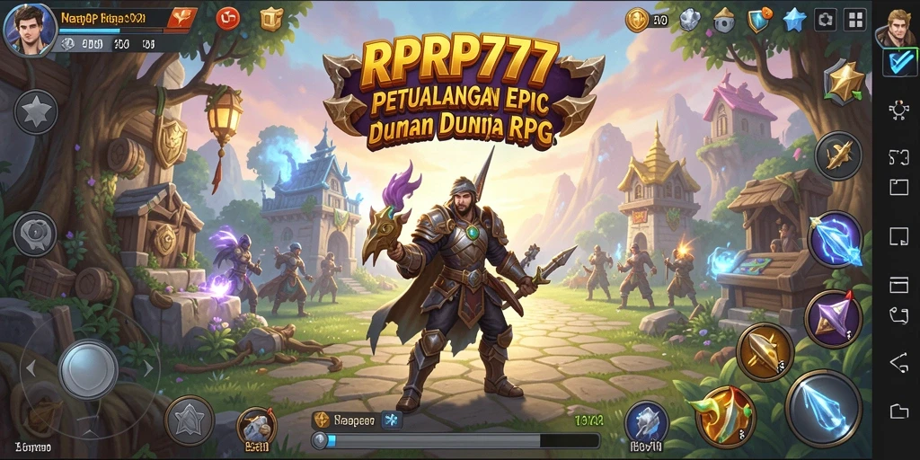 Tangkapan layar gameplay RPRP777 menampilkan pertempuran epik dalam dunia fantastis.