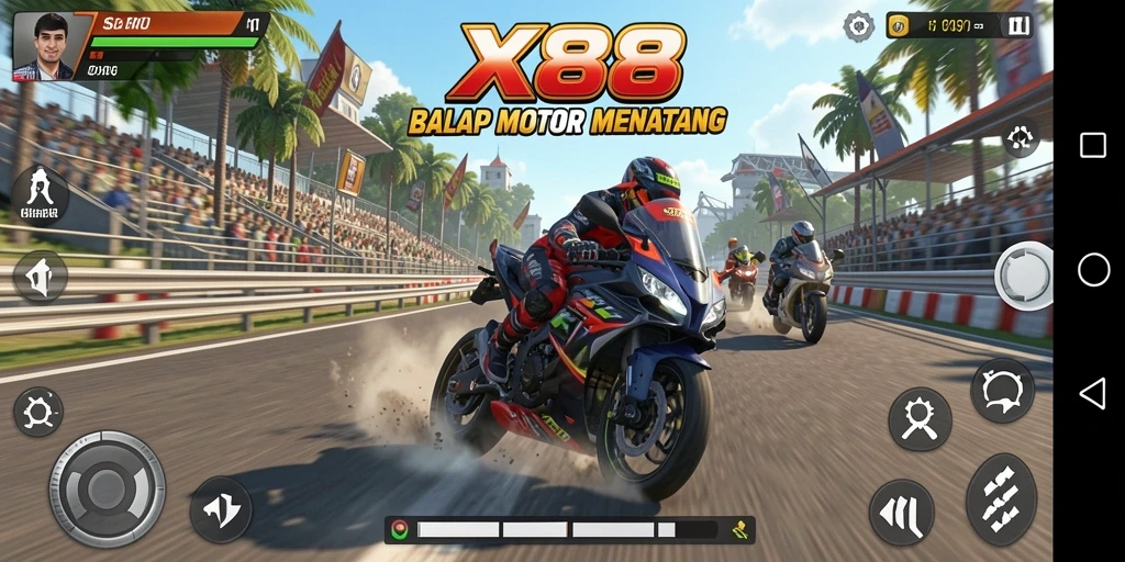 Gameplay seru X88 dengan balapan motor yang ekstrem.